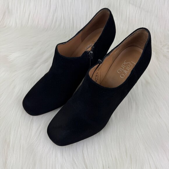 Franco Sarto Bassett Genuine Suede Low Ankle Block Heel Boot Bootie Black Size 9 - Picture 4 of 13